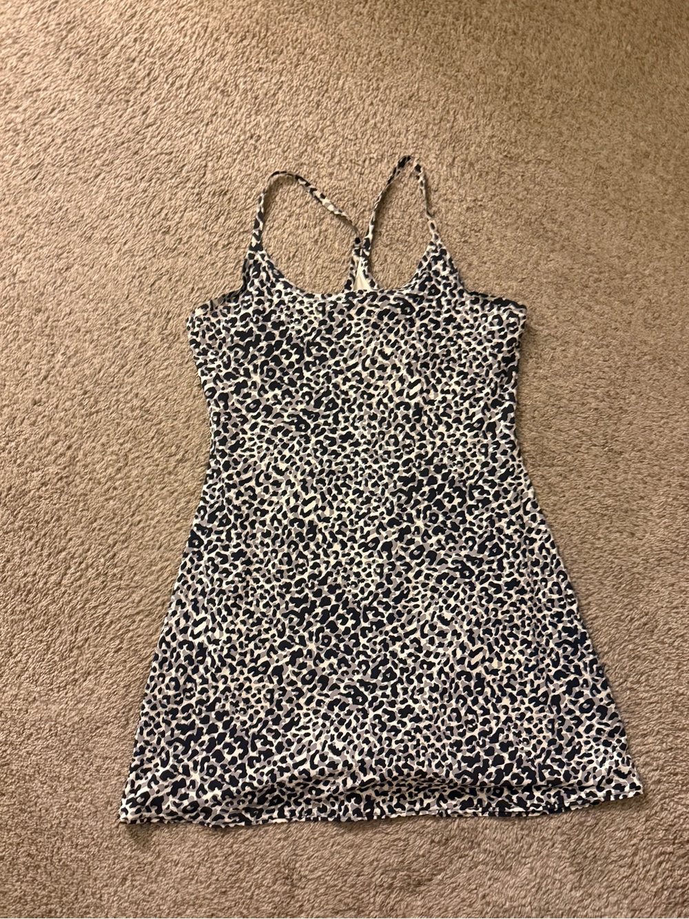 Outdoor Voices Navy and White Leopard-Print Slip Dress